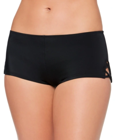 Salt + Cove Juniors' Strappy-side Swim Boyshorts, Created For Macy's In Black