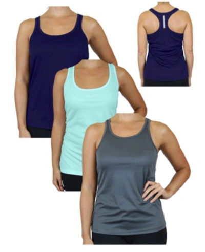Galaxy By Harvic Women's Moisture Wicking Racerback Tanks, Pack Of 3 In Navy Mint Charcoal