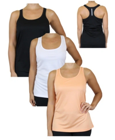 Galaxy By Harvic Women's Moisture Wicking Racerback Tanks, Pack Of 3 In Black White Peach