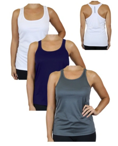 Galaxy By Harvic Women's Moisture Wicking Racerback Tanks, Pack Of 3 In White Navy Charcoal
