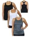Galaxy By Harvic Women's Moisture Wicking Racerback Tanks, Pack Of 3 In Black White Charcoal
