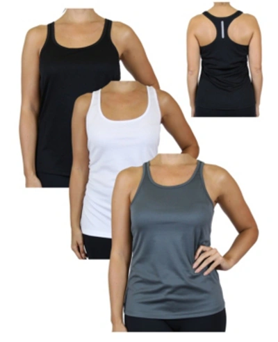Galaxy By Harvic Women's Moisture Wicking Racerback Tanks, Pack Of 3 In Black White Charcoal