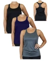 Galaxy By Harvic Women's Moisture Wicking Racerback Tanks, Pack Of 3 In Black Navy Charcoal