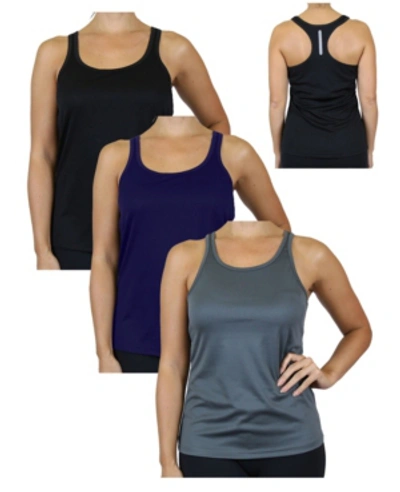 Galaxy By Harvic Women's Moisture Wicking Racerback Tanks, Pack Of 3 In Black Navy Charcoal