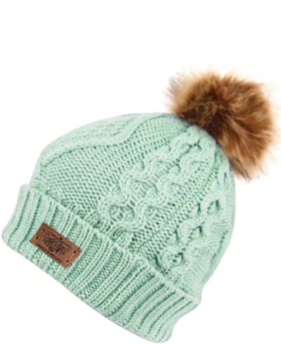 Angela & William Faux Fur Pom Beanie With Fleece Lining In Mint