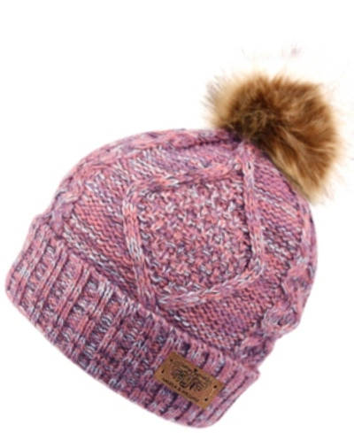 Angela & William Faux Fur Pom Beanie With Fleece Lining In Multi Lavender