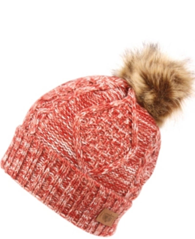 Angela & William Faux Fur Pom Beanie With Fleece Lining In Multi Pink