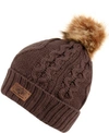 Angela & William Faux Fur Pom Beanie With Fleece Lining In Brown