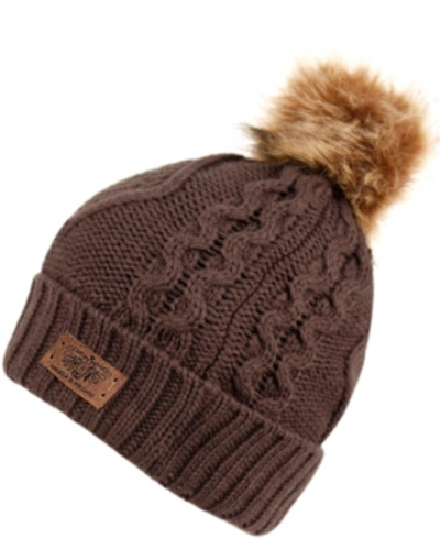 Angela & William Faux Fur Pom Beanie With Fleece Lining In Brown