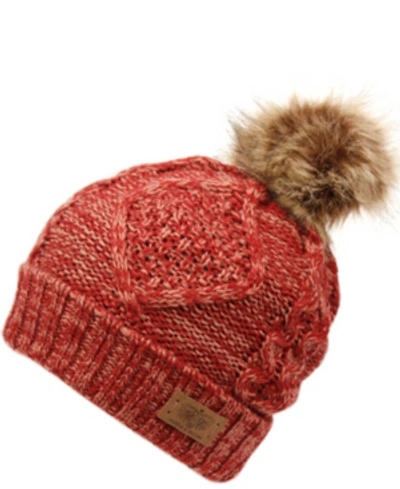 Angela & William Faux Fur Pom Beanie With Fleece Lining In Multi Burgundy