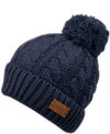Angela & William Cable Pom Beanie With Sherpa Lining In Navy