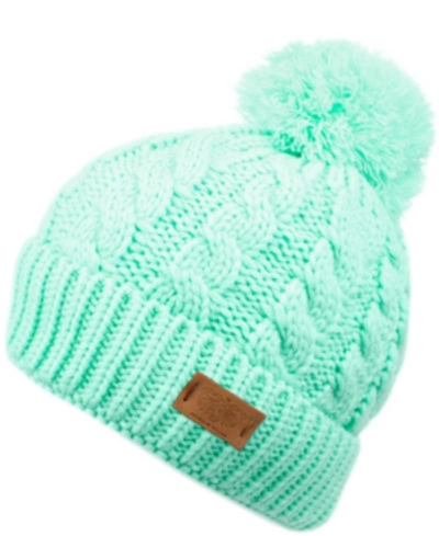 Angela & William Cable Pom Beanie With Sherpa Lining In Mint