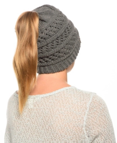 Angela & William Messy Bun Ponytail Crochet Beanie In Charcoal