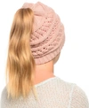Angela & William Messy Bun Ponytail Crochet Beanie In Indi Pink