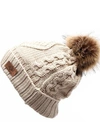 Angela & William Faux Fur Pom Beanie With Fleece Lining In Khaki
