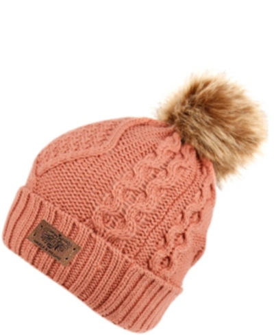 Angela & William Faux Fur Pom Beanie With Fleece Lining In Pink