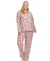 White Mark Plus Size 3-piece Pajama Set In Gray Rose