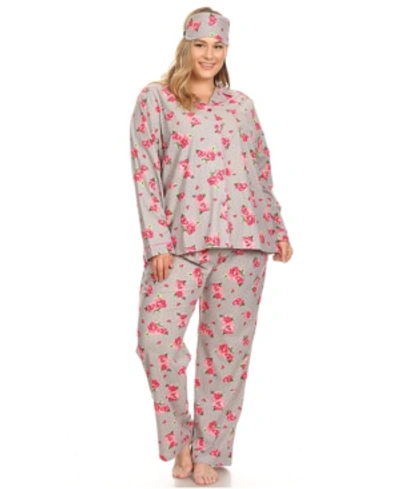 White Mark Plus Size 3-piece Pajama Set In Grey