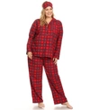 White Mark Plus Size 3-piece Pajama Set In Red Plaid