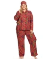 White Mark Plus Size 3-piece Pajama Set In Red Leopard