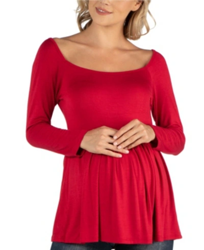 24seven Comfort Apparel Women's Long Sleeve Swing Style Flared Tunic Top In Red