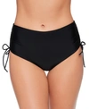 SALT + COVE SOLID SHIRRED-SIDE HIGH-WAIST BIKINI BOTTOMS, CREATED FOR MACY'S