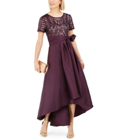 R & M Richards Women's High-low Sequin-embellished Gown In Plum