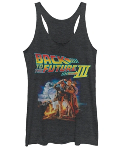 Fifth Sun Back To The Future Three Group Pose With Car Tri-blend Racer Back Tank In Black Heat