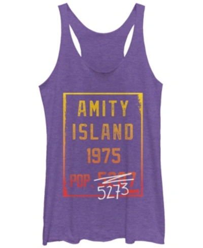 Fifth Sun Jaws Amity Island Population Change Sign Gradient Tri-blend Racer Back Tank In Purple Hea