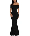 Betsy & Adam Petites Womens Cascade Ruffle Mermaid Evening Dress In Black