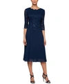 ALEX EVENINGS SEQUINED LACE CONTRAST DRESS