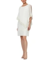 Sl Fashions Metallic-trim Capelet Sheath Dress In Ivory
