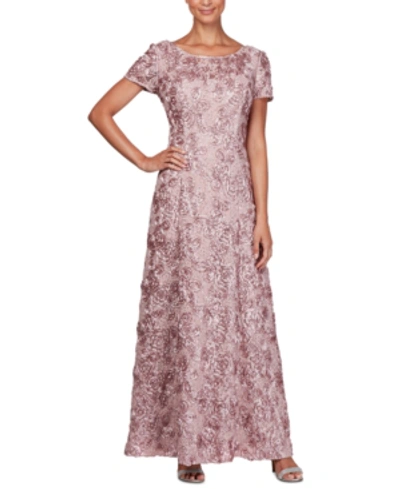 Alex Evenings Rosette A-line Gown In Rose Pink