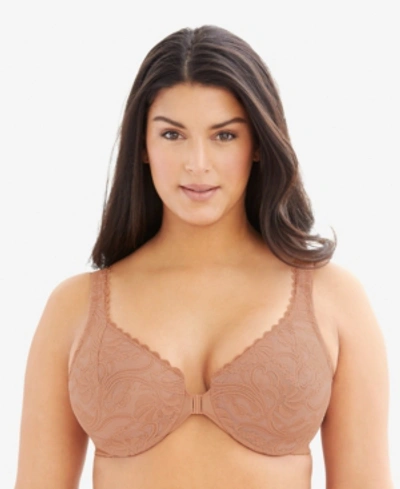 Glamorise Women's Full Figure Plus Size Wonderwire Front Close Stretch Lace Bra 9245 In Cappuccino