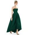Alfred Sung Strapless Satin High Low Dress With Pockets In Hunter Green