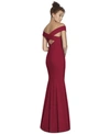 Dessy Collection Off-the-shoulder Criss Cross Back Trumpet Gown In Burgundy Red