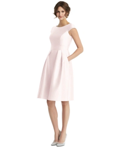 Alfred Sung Dessy Collection Cap Sleeve Pleated Cocktail Dress With Pockets In Blush Pink