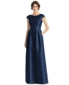 Alfred Sung Dessy Collection Cap Sleeve Pleated Skirt Dress With Pockets In Midnight Blue
