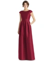 Alfred Sung Dessy Collection Cap Sleeve Pleated Skirt Dress With Pockets In Burgundy Red