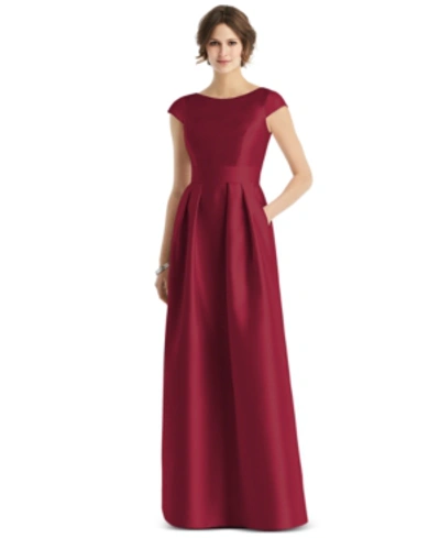 Alfred Sung Dessy Collection Cap Sleeve Pleated Skirt Dress With Pockets In Burgundy