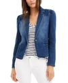 Inc International Concepts Plus Size Puff-sleeve Denim Blazer, Created For Macy's In Deep Sea