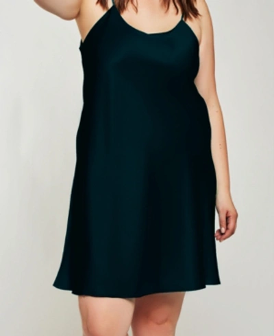 Icollection Plus Size Ultra Soft Satin Chemise Lingerie With Adjustable Straps In Black