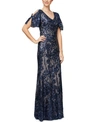Alex Evenings Women's Sequin Embellished Split-sleeve Gown In Navy Blue