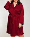 Icollection Plus Size Marina Lux Satin Robe Lingerie In Burgundy