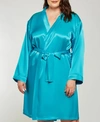 Icollection Plus Size Marina Lux Satin Robe In Aqua