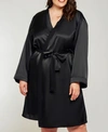 Icollection Plus Size Marina Lux Satin Robe Lingerie In Black