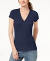 Inc International Concepts Women's Ribbed V-neck Top, Created For Macy's In Indigo Sea
