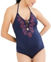 A PEA IN THE POD MATERNITY EMBROIDERED ONE-PIECE SWIMSUIT
