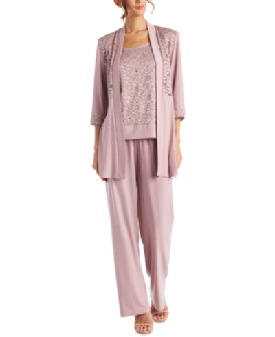 R & M Richards Sequined Lace 2-pc. Set In Mauve
