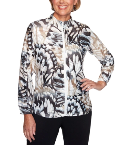 Alfred Dunner Classics Abstract Butterfly Printed Jacket In Neutral